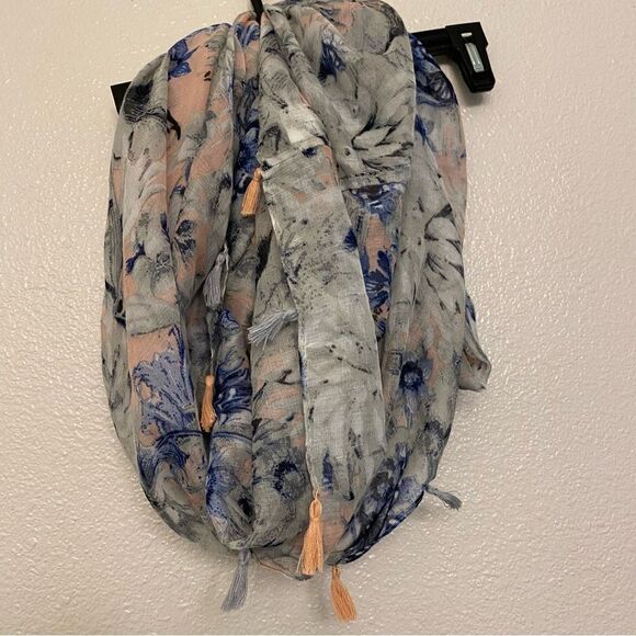 BP infinity scarf floral print lightweight gauze whimsy romantic tassels - Picture 6 of 11